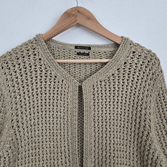 Massimo Dutti Cardigan Sweater XL Gold Metallic Open Knit Long Sleeve Old Money - Picture 2 of 16